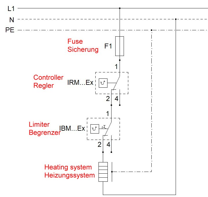 Connection scheme capillary controler  and limiter for heating circuits